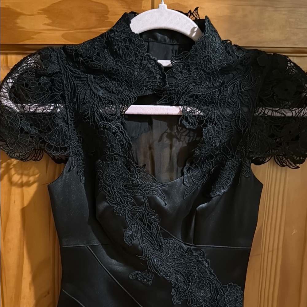NWT Karen Millen Black Satin Dress with Lace Black Ties Cocktail Wedding Guest - Picture 3 of 13